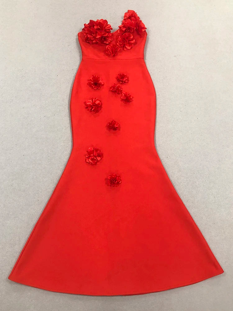 Floral applique party evening dress for women