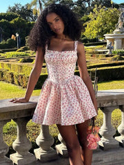 Floral print corset mini dress with open back and spaghetti straps