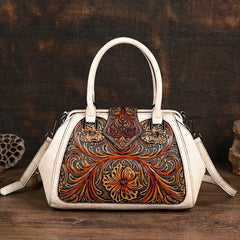 Handmade floral embossed PU leather tote bag