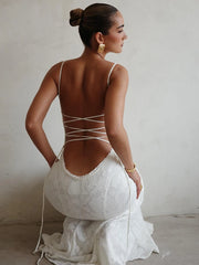 Elegant white lace maxi dress for weddings and evening events
