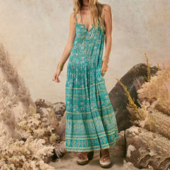 A full-length shot of the flowy A-line dress, perfect for a beach vacation.