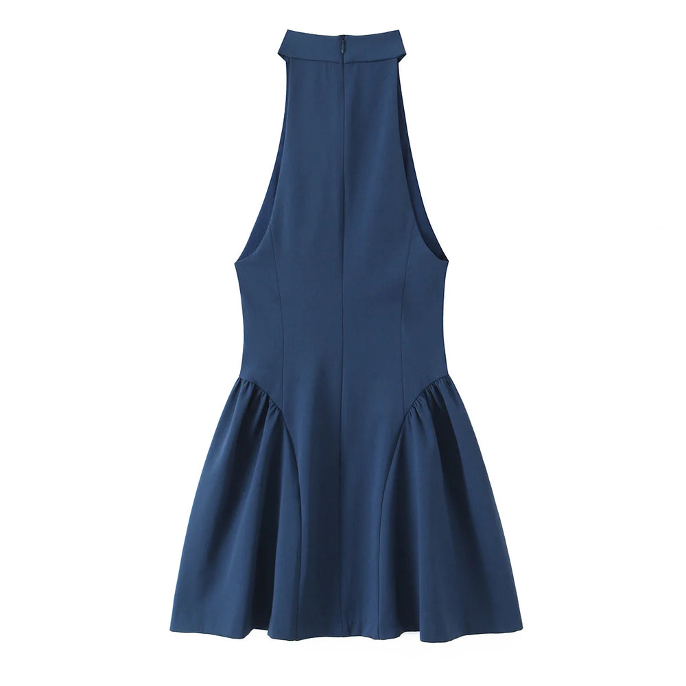 Blue dress with folded details for versatile summer looks

