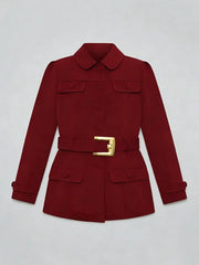 Tailored mini-length blazer dress with statement belt buckle