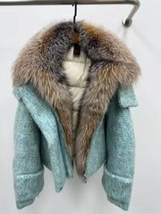 Women’s wool-blend winter coat with natural fox fur collar