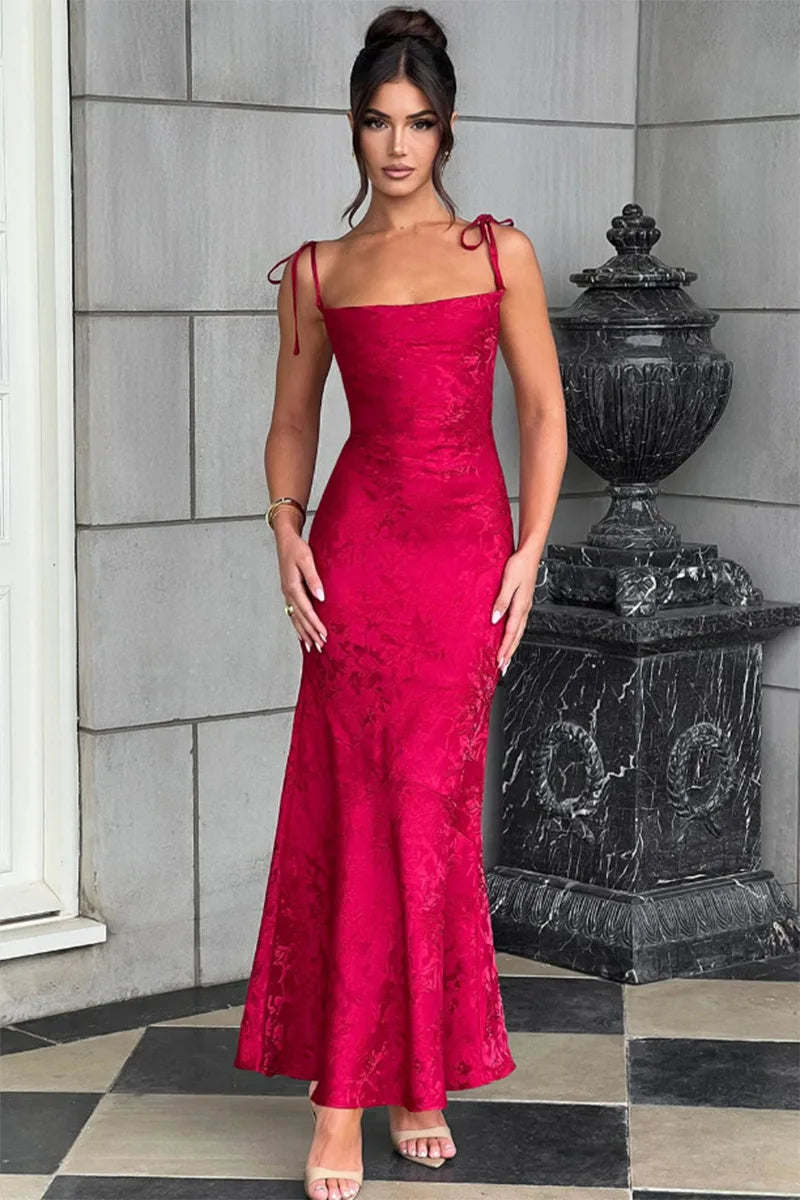 Fuchsia pink slip dress styled for elegant summer parties and weddings