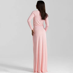 Full sleeve pink floor-length party dress ideal for weddings and formal occasions