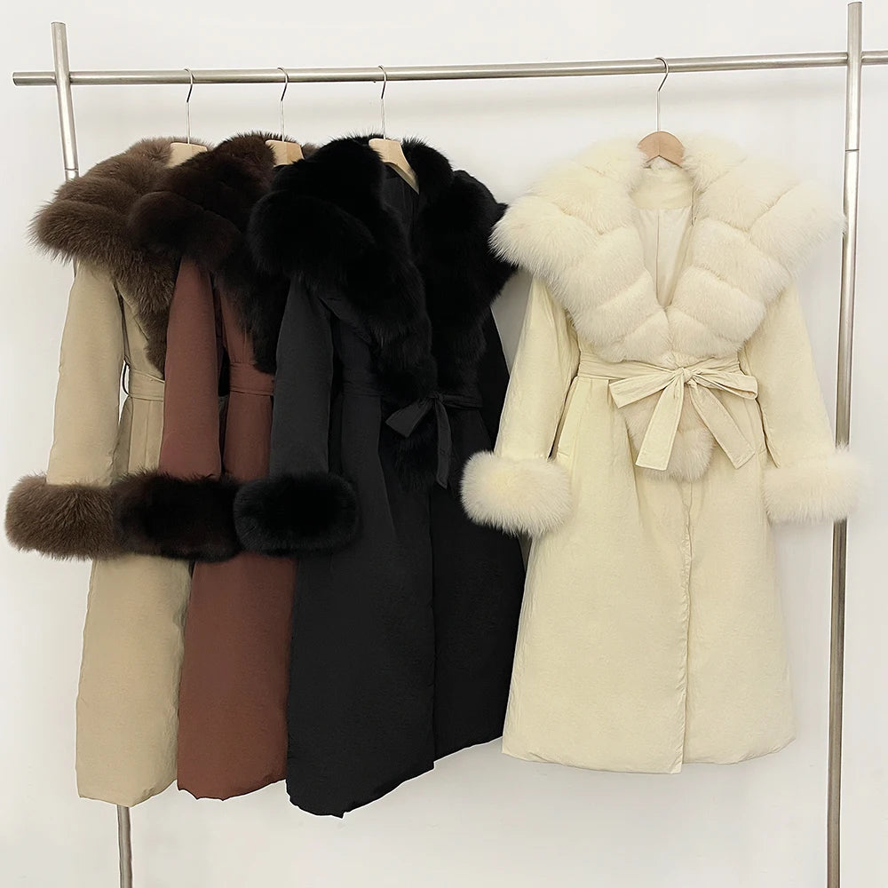 Coat with plush fur trim and belted waist