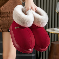Red furry antiskid slippers with plush collar