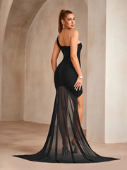 Geometric panel diamond eveningwear gown styled for upscale parties and galas