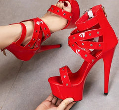 High stiletto heels with supportive platform and open toe