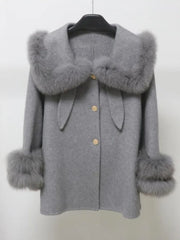 Structured wool coat with soft faux-fur trim