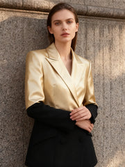 Structured two-tone women’s blazer with a notched collar