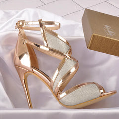 Gold glitter peep toe sandals with 12cm stiletto heel