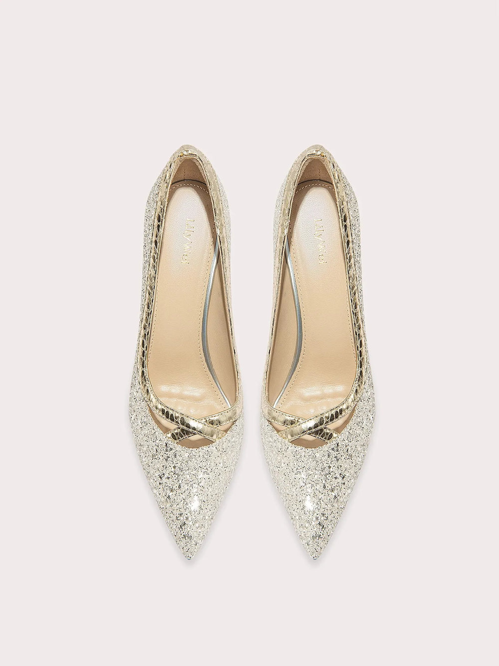 Gold sequin pointed toe wedding pumps