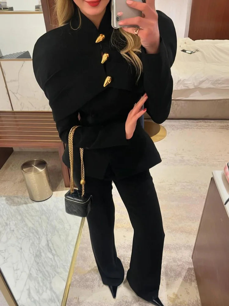 Structured women’s blazer outerwear styled for a polished commute look