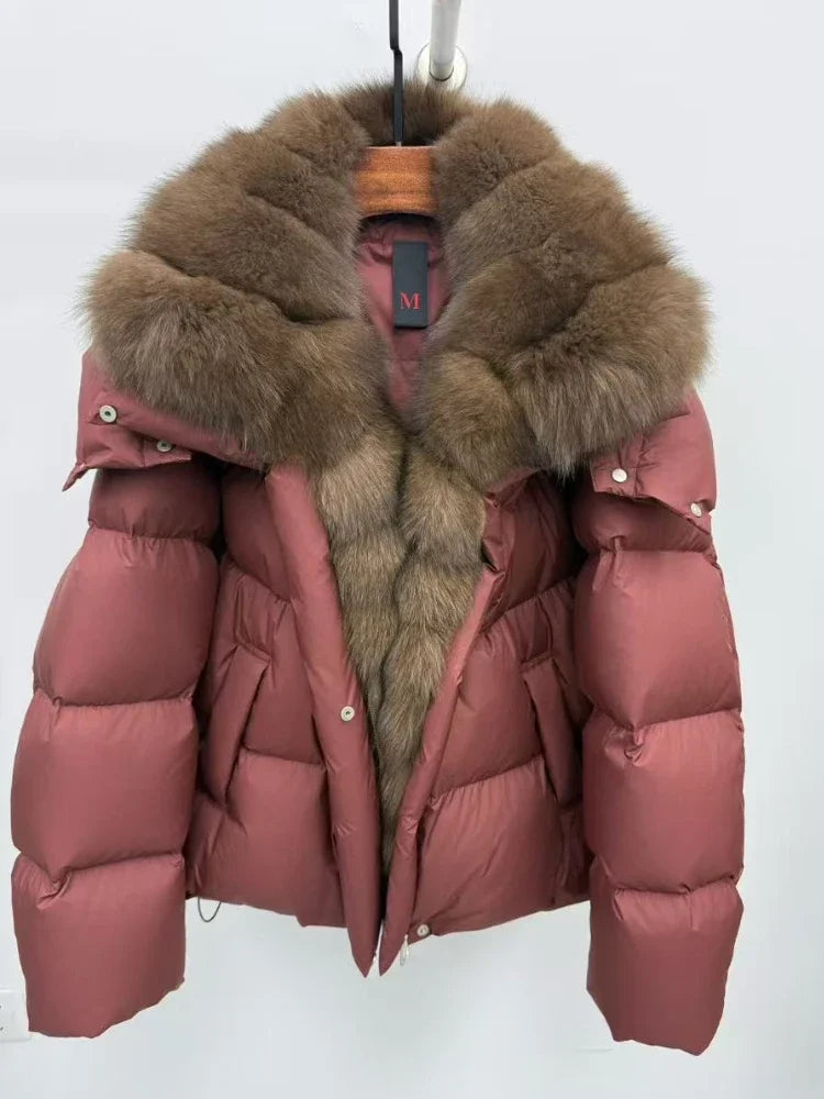 Goose down puffer with detachable fur