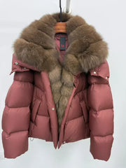 Goose down puffer with detachable fur