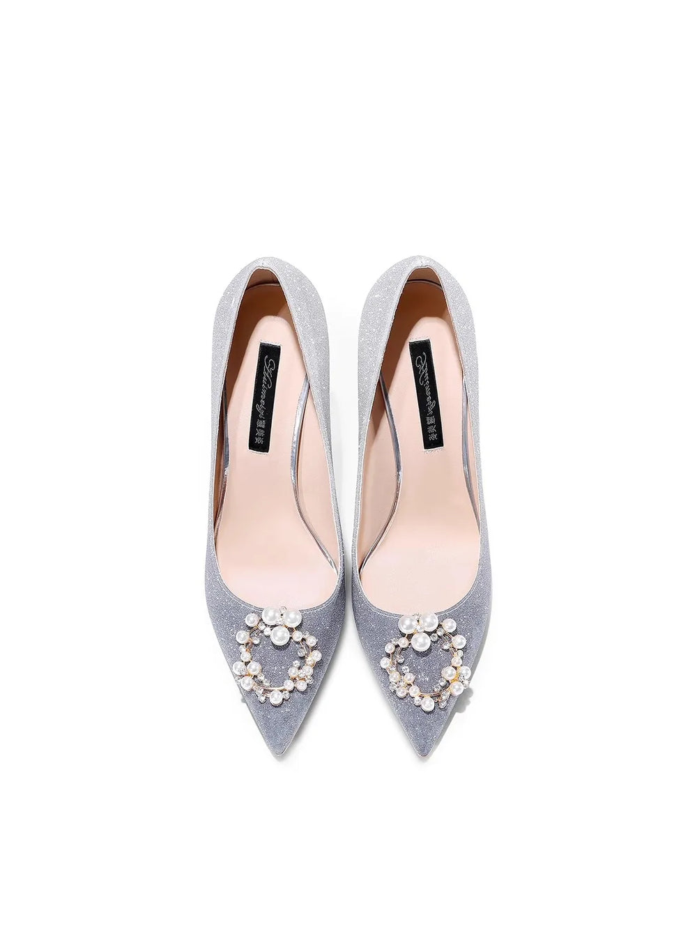 Gray pearl pointed party pumps for weddings and special events