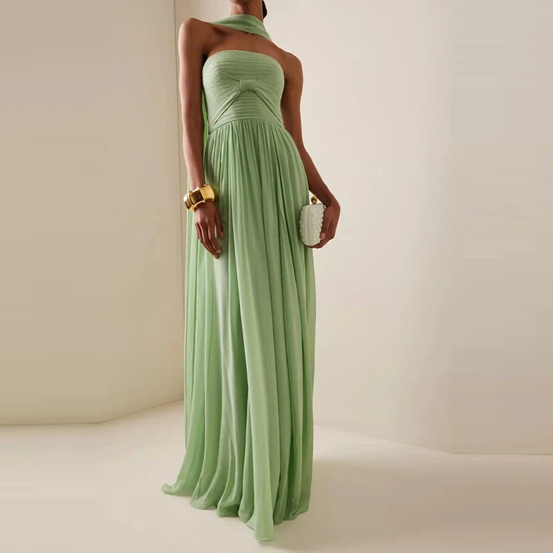 Ankle-length formal dress in rich green with elegant fit
