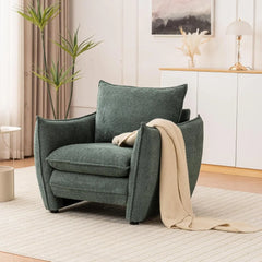 oversized green accent chair with deep seat and soft pillow
