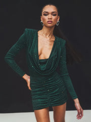Green diamond rhinestone mini dress styled for evening parties