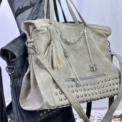 Vintage Y2K grey satchel handbag with studded design