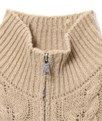 Half high collar knit zipper sweater layered in a preppy outfit


