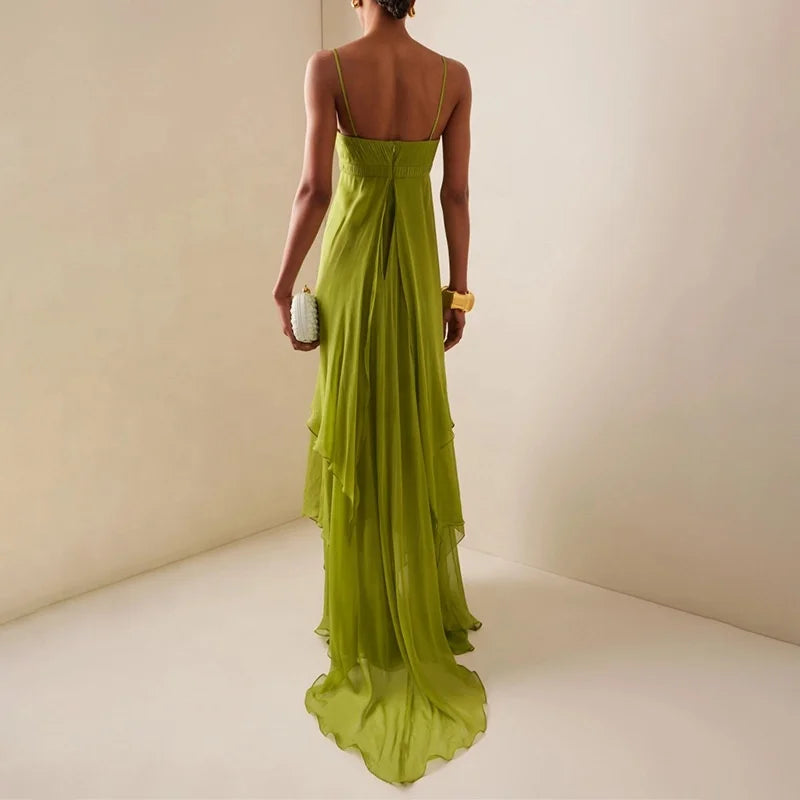 Empire waist maxi dress with flowing skirt and soft draped finish