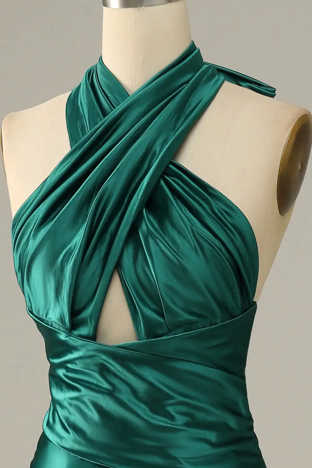 Wrapped halter bodice with soft pleating at the waist