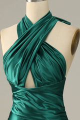 Wrapped halter bodice with soft pleating at the waist