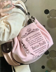 Gothic print aesthetic pink shoulder bag for women