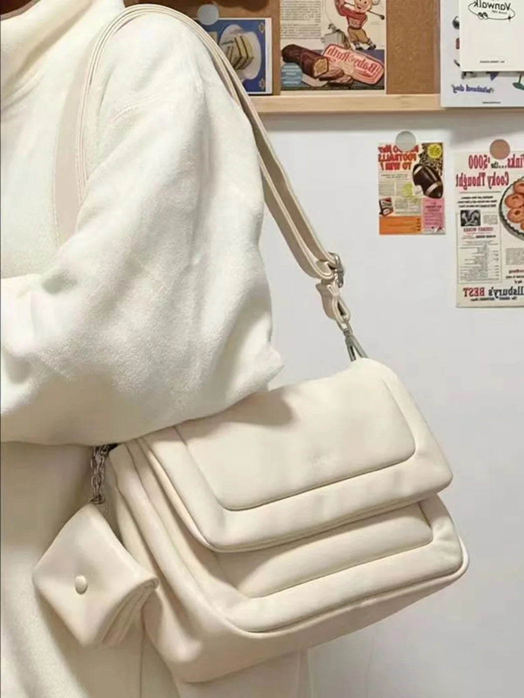 White Harajuku messenger bag with soft padded design