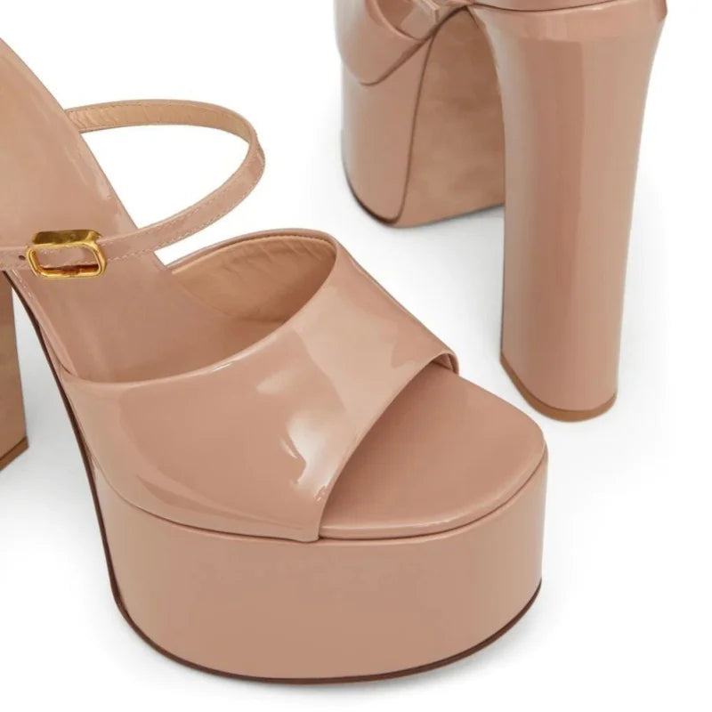 Beige platform heels designed to add height and comfort

