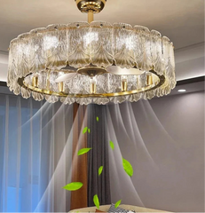 Hidden blade luxury fan chandelier with sparkling crystal prisms