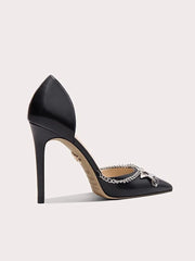 A front view of a high-heel sandal, highlighting the thin heel and elegant design.