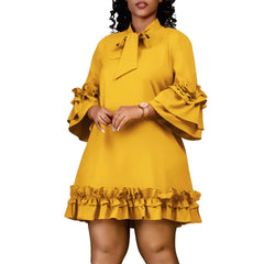 Women’s pleated mini dress with petal sleeves