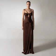 Draped maxi dress with cutout bodice detail and sleek silhouette