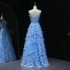 The full length of the formal gown, showing the high leg slit and A-line silhouette.