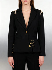 Black high-street blazer with metallic embellishments
