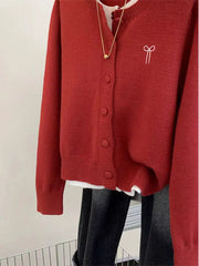 High street red single breasted button cardigan for fall

