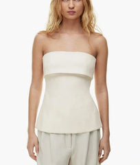 High-stretch white strapless tank for women