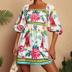 Above knee floral mini dress with vibrant summer print