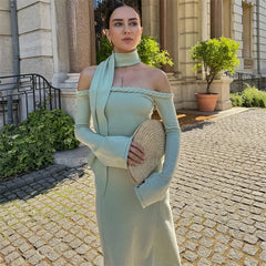 A full-length shot of a high-waist sheath party dress, highlighting its silhouette.