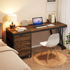 “Reversible drawer desk styled in home office with chair”