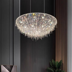 Hotel lobby basket chandelier set suspended at staggered heights