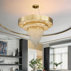 Italian crystal chandelier illuminating modern dining table