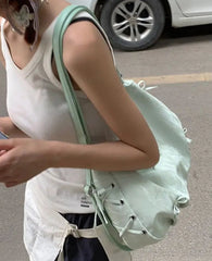 Casual fairycore shoulder purse in pastel green with bows