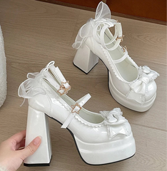 Lolita-inspired Mary Jane pumps with sheer ankle ties