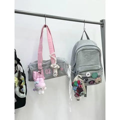 Harajuku canvas handbag for women with playful accessories