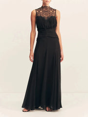 Sleeveless lace detail maxi dress in classic black